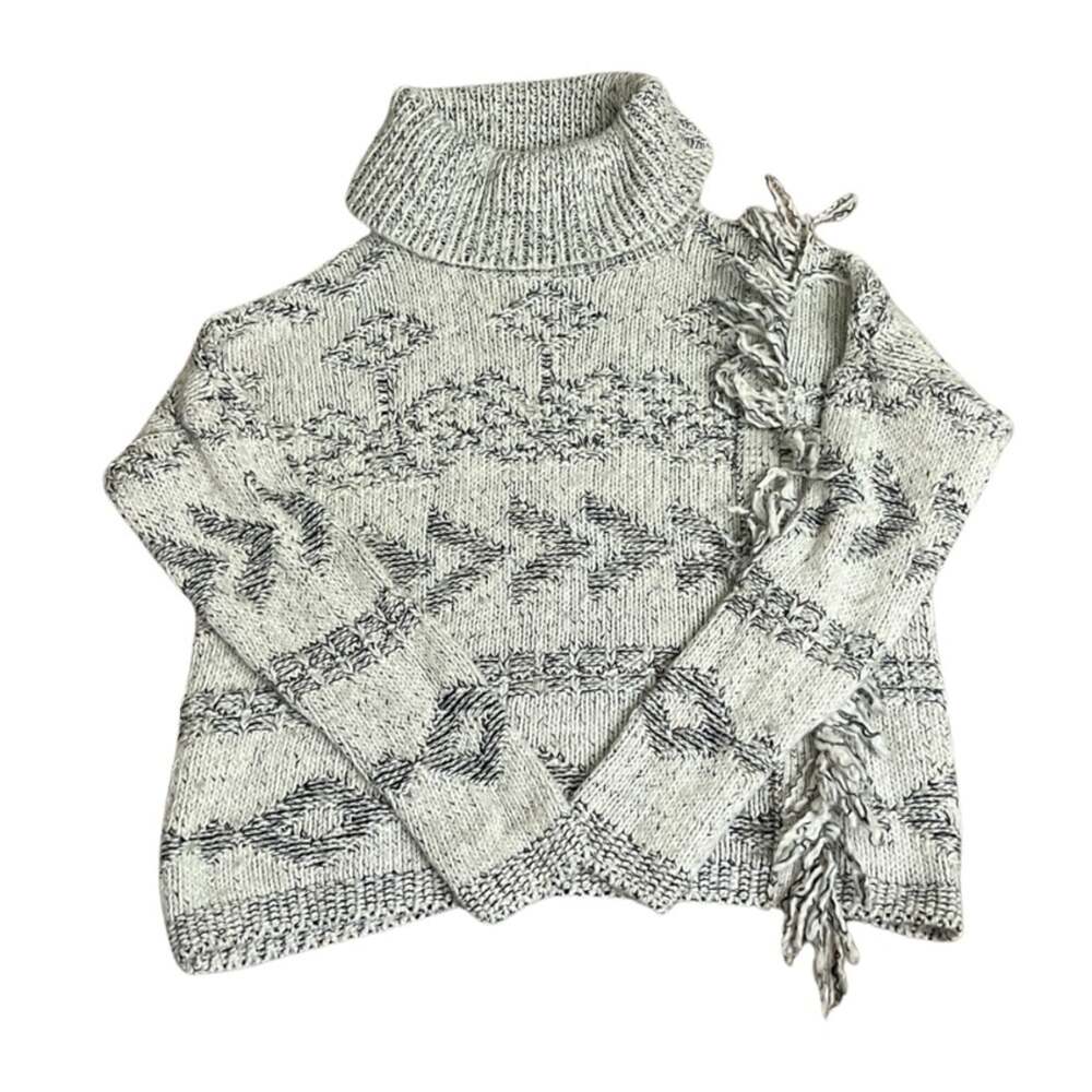 Lucky Brand Knit Cowl Neck Pullover Fringe Sweater Size S